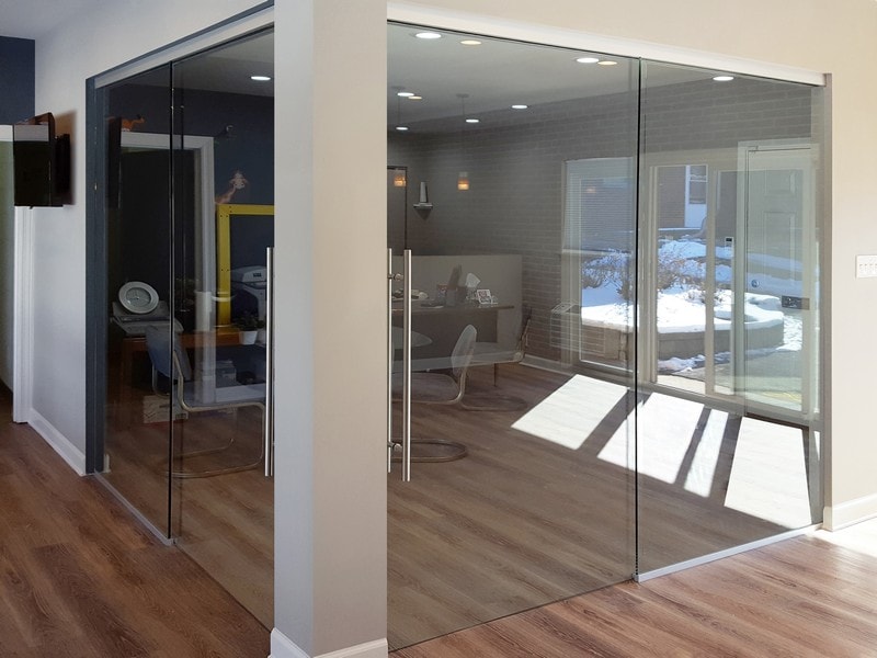 Chicago Glass Sliding Barn Doors with Fixed Panel