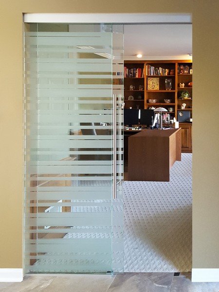 Chicago Glass Etched and Sandblasted Sliding Barn Doors